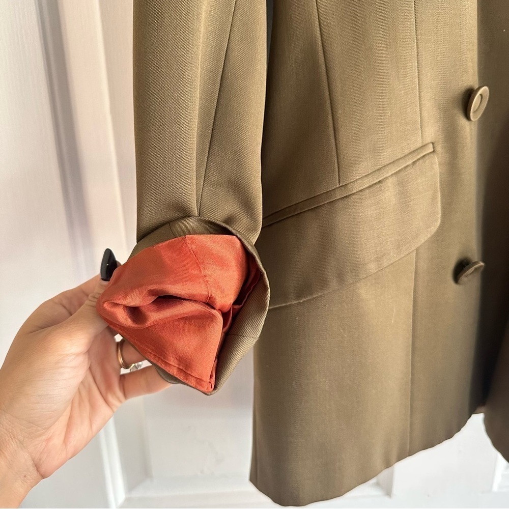 Vintage 90s Oversized Olive Green Wool Double Breasted Blazer Size 8 - Picture 8 of 9